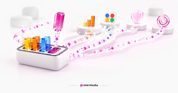 3D illustration of a container with coloured cartridges and data trails, showing how to use Google Tag Manager.