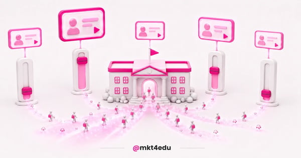 Como usar o tráfego pago em cena 3D: controles deslizantes regulam telas de anúncio que levam candidatos ao campus