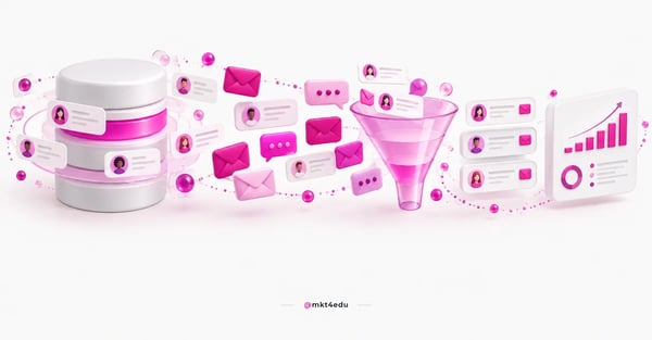 Avatar cercado de ícones de contato em tela digital, ilustrando personalização em massa com CRM.