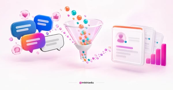 CRM and Social Media: conversations from several platforms pass through a funnel and become one contact card