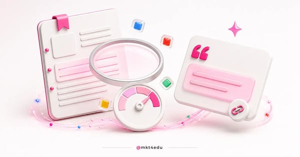 Ficha editorial, lupa e velocímetro 3D analisando o impacto de um Google Core Update na qualidade do conteúdo.