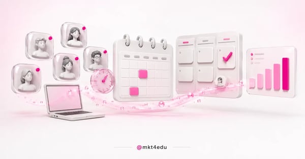 How to manage a remote team: 3D glass avatar tiles, a calendar with focus blocks, a kanban board and an indicator panel.