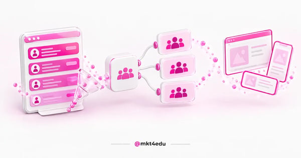 A CRM contact list filtered into segments and sent as an ad audience to Google and Meta