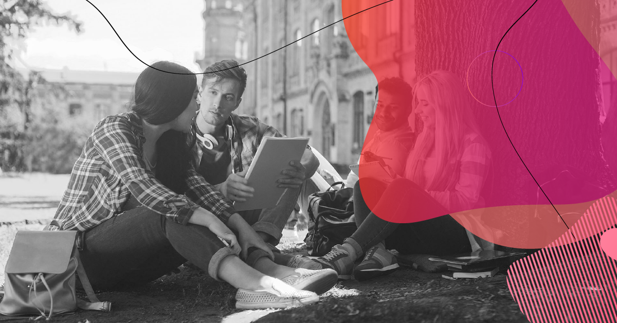 A group of students chatting on a university campus, symbolizing relationship ruler strategies to improve the student experience.