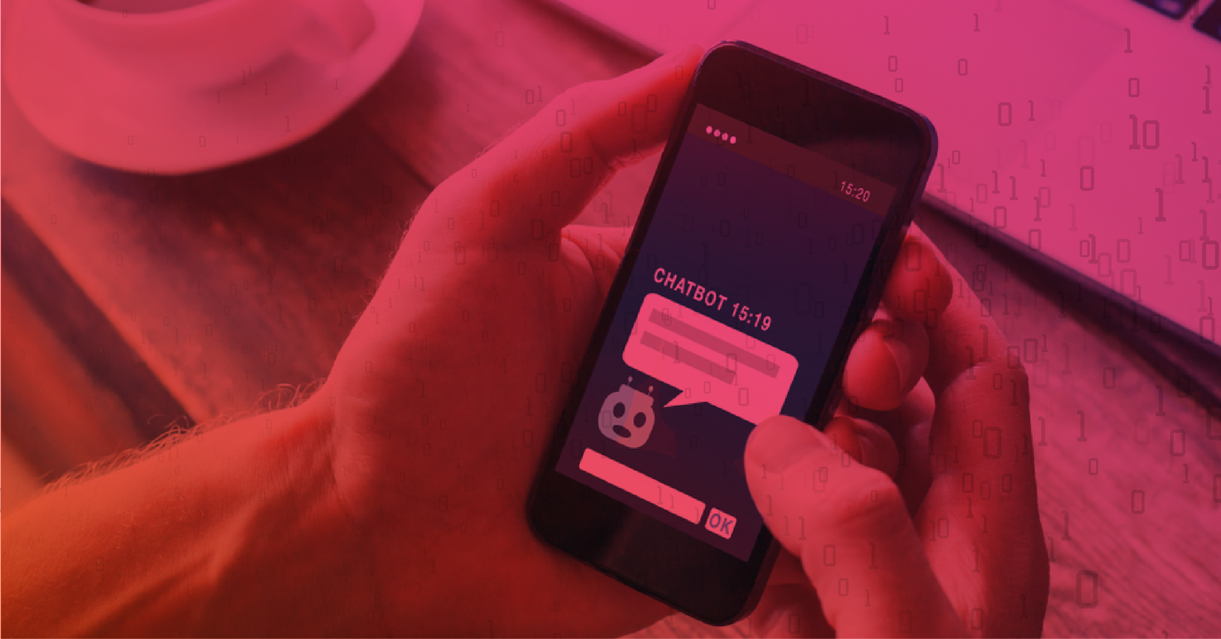 Person holding a smartphone with an active chatbot interface on the screen, symbolizing the use of technology for automated communication with leads.