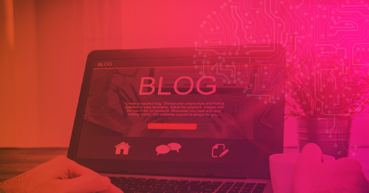 Laptop screen displaying the word BLOG, representing digital content creation and the most common mistakes in blog posts.