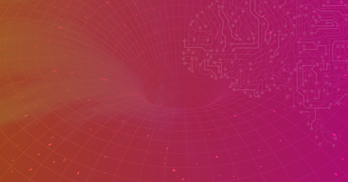 Imagem conceitual de um funil em perspectiva com fundo tecnológico em tons de vermelho e rosa, usada para ilustrar o funil pirata e as métricas AARRR no marketing.