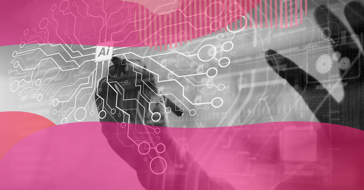 Pessoa utilizando interface digital com símbolo de IA, simbolizando o uso da inteligência artificial para melhorar o atendimento e retenção de alunos.