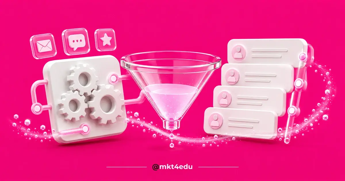 Gear module feeding a glass funnel that pours into a stack of customer history contact cards.