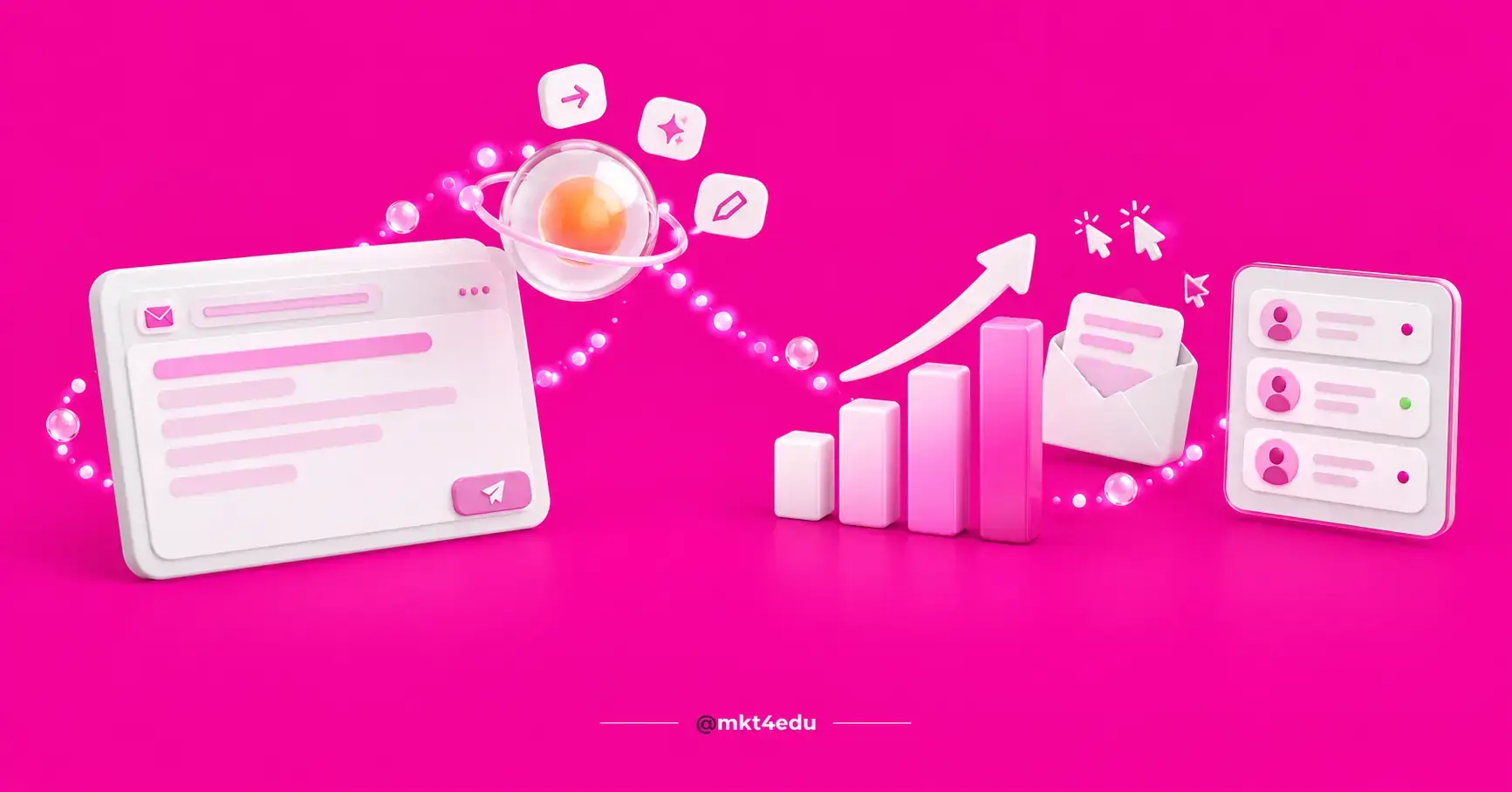 How to create email marketing with HubSpot AI in a 3D scene with composer, orange AI orb and click chart