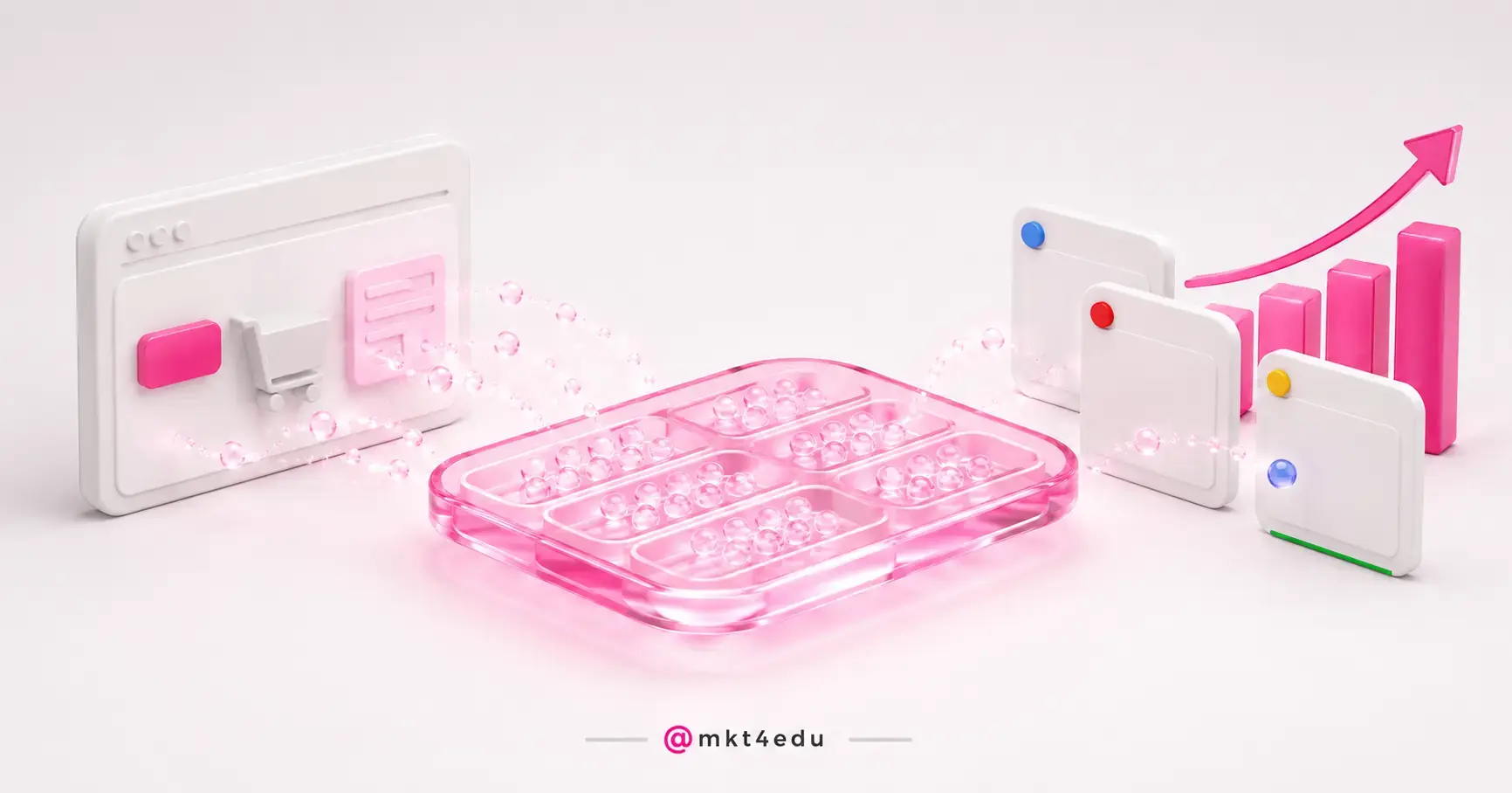 What is Data Layer shown as a pink glass layer feeding data spheres into floating 3D panels, tags and triggers