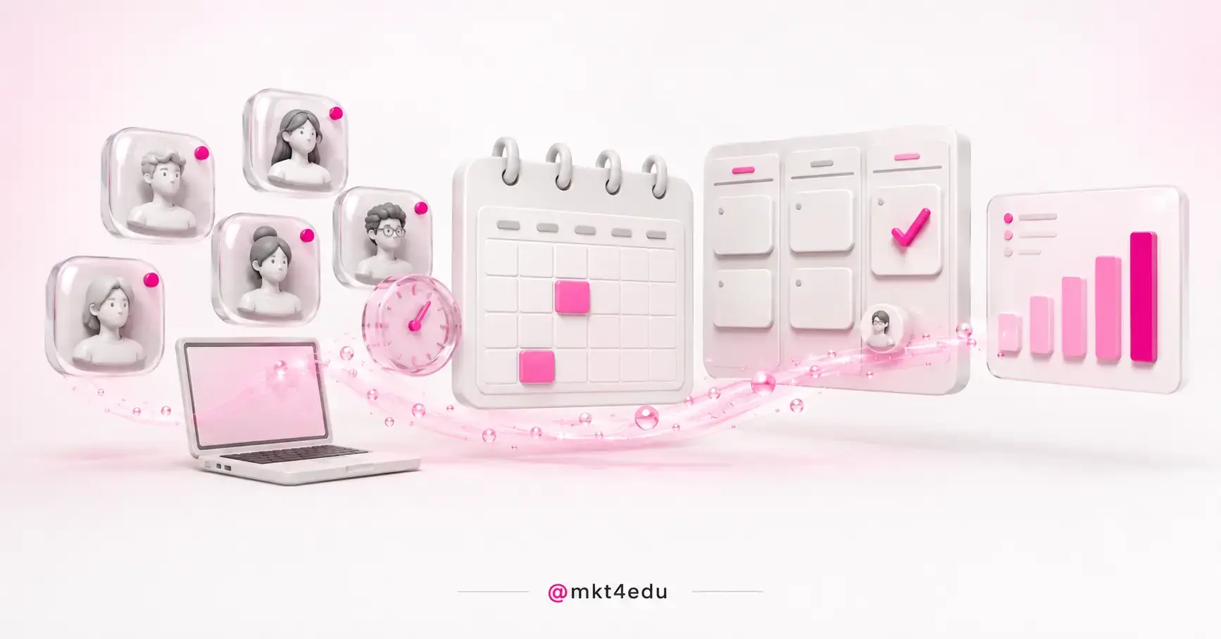 How to manage a remote team: 3D glass avatar tiles, a calendar with focus blocks and a kanban board of tasks